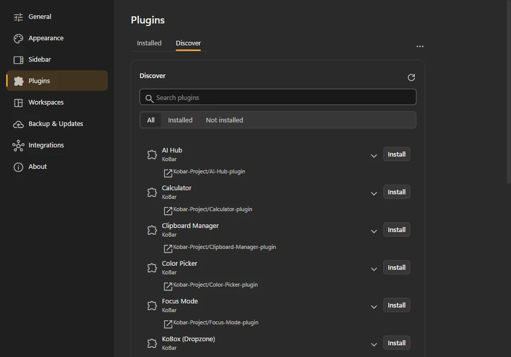 Plugins: install with one click